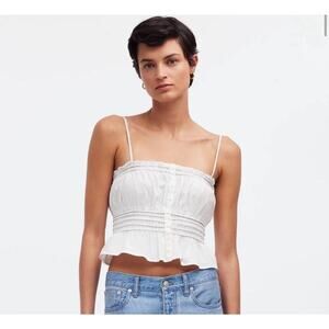 NWT Madewell Smocked Button-Front Top in Poplin In White Size XL